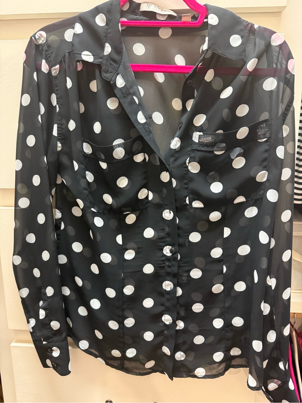Guess Black and White Polka Dot Button-Down Shirt